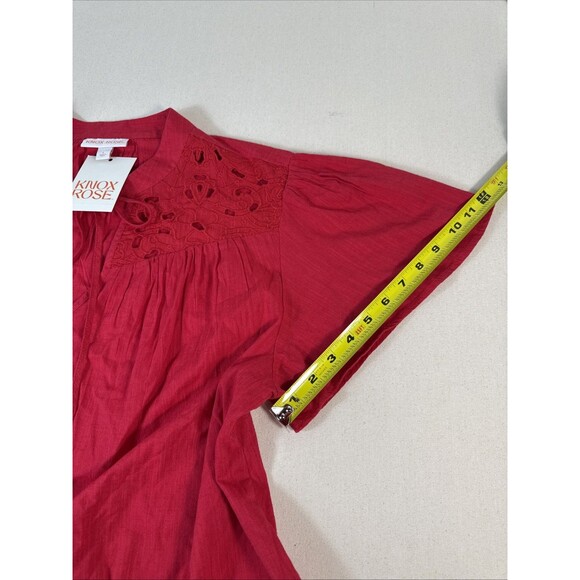 Knox Rose Red Eyelet Boho Tassel Blouse Size Large Flutter Short Sleeve - Picture 8 of 11